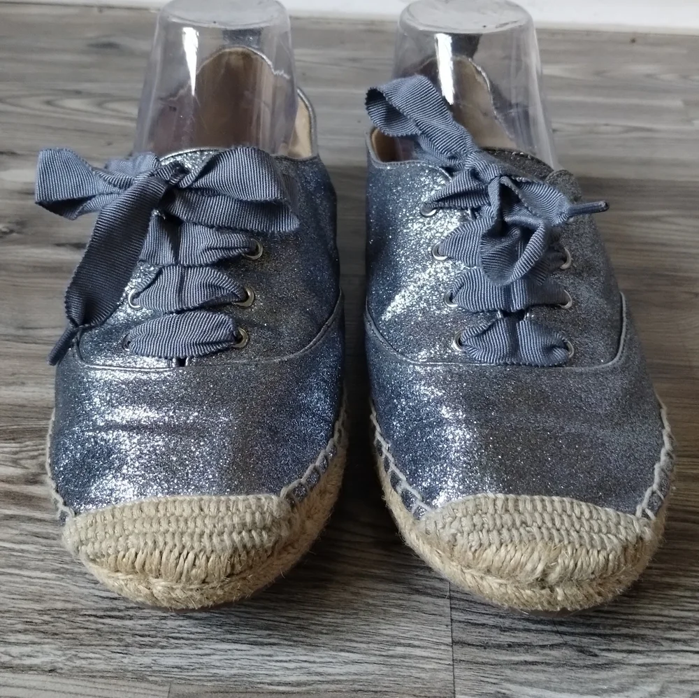 COACH Ramira Silver Glitter Lace Up Espadrilles Women's Size 8.5